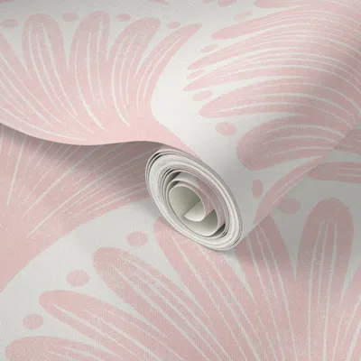 Spoonflower Peel And Stick Wallpaper Girly Pink Art Deco Scallops - Elegant Geometric Fan Repeat  Removable