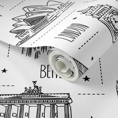 Spoonflower Peel And Stick Wallpaper Globetrotter - Travel Map Coloring Book Style 2' X 12' Removable In Multi