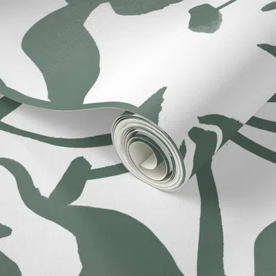 Spoonflower Peel And Stick Wallpaper Glory Lily - Pine Green (large Scale) 2' X 12' Removable