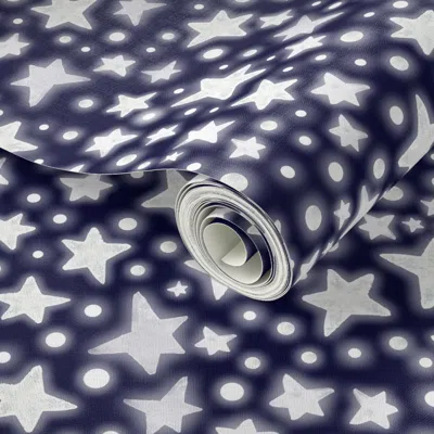 Spoonflower Peel And Stick Wallpaper Glowing Stars - Glowing White On Dark Navy Blue 2' X 12' Removable