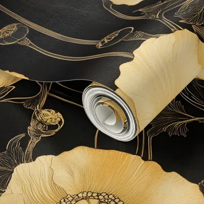 Spoonflower Peel And Stick Wallpaper Gold Poppies In The Evening 2' X 12' Removable