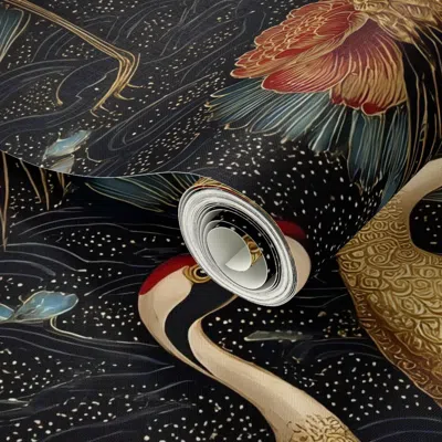 Spoonflower Peel And Stick Wallpaper Golden Art Deco Cranes 2' X 12' Removable