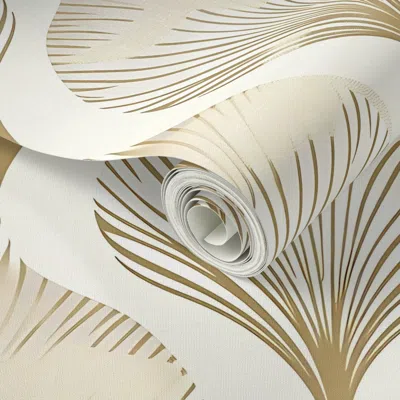 Spoonflower Peel And Stick Wallpaper Golden Leaves Symmetrical Elegance  Removable