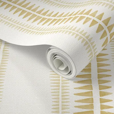 Spoonflower Peel And Stick Wallpaper Golden Mustard Yellow Fern Leaf Vertical Stripe  Removable