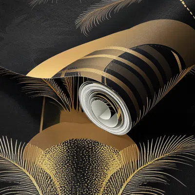 Spoonflower Peel And Stick Wallpaper Golden Palms Art Deco On Black 7 2' X 12' Removable