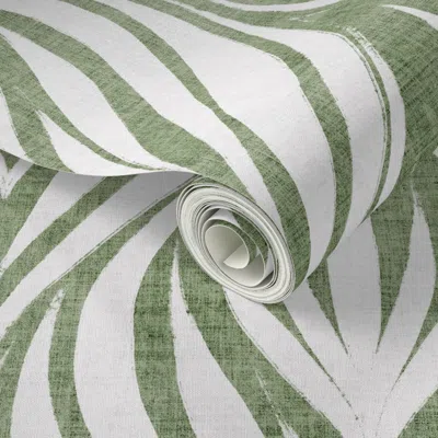 Spoonflower Peel And Stick Wallpaper Golden Plume - Sage Green - Elegant Art Deco-inspired Leaf-like Motif 2' X 