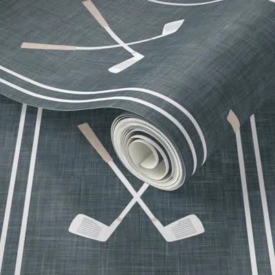 Spoonflower Peel And Stick Wallpaper Golf Clubs Stripes - Stone Blue - Lad24 2' X 12' Removable