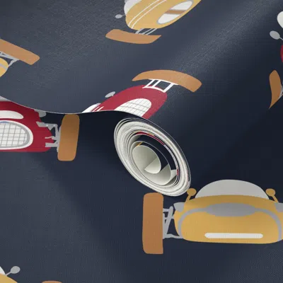 Spoonflower Peel And Stick Wallpaper Grand Prix Dark Blue Medium Scale 2' X 12' Removable