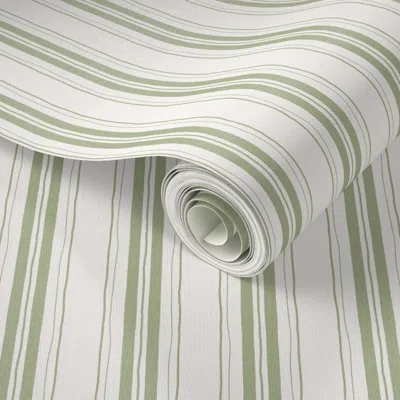 Spoonflower Peel And Stick Wallpaper Grass Green Hand Drawn Rustic Farmhouse Textured Thick And Thin Stripes 2' 