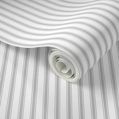 Spoonflower Peel And Stick Wallpaper Gray Ticking Stripe Grey Ticking Stripe French Stripe Grey Stripe  Removabl In White/gray