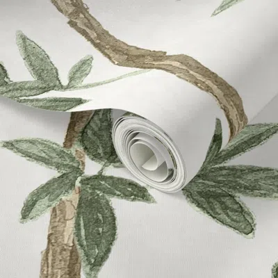 Spoonflower Peel And Stick Wallpaper Green And Danville Tan Climbing Branches  Removable