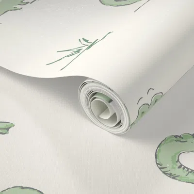 Spoonflower Peel And Stick Wallpaper Green Baby Alligators On Ivory For Gender Neutral Nursery And 2' X 12' Remo