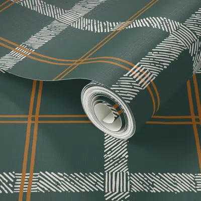 Spoonflower Peel And Stick Wallpaper Green Tartan Modern Plaid - Rustic Cozy Cabincore Farmhouse Interiors 2' X 