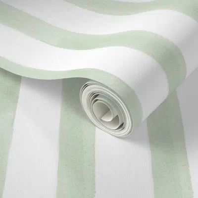 Spoonflower Peel And Stick Wallpaper Green Watercolor Stripes 2' X 12' Removable