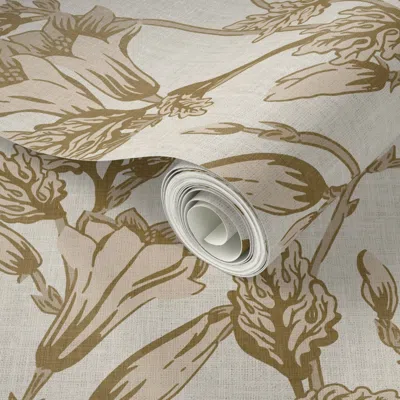 Spoonflower Peel And Stick Wallpaper Greenwood Botanical Neutral 2' X 12' Removable