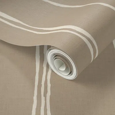 Spoonflower Peel And Stick Wallpaper Greenwood Stripe Tan 2' X 12' Removable