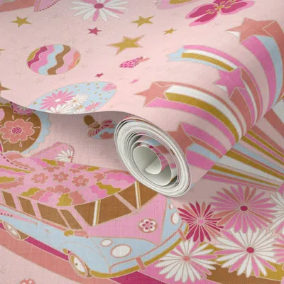 Spoonflower Peel And Stick Wallpaper Groovy Intergalactic Adventures (pastel Peach) 12" Medium 2' X 12' Removabl