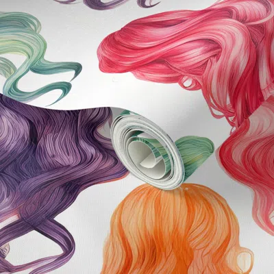 Spoonflower Peel And Stick Wallpaper Hairdresser Beauty Hair Salon Colorful Hair 2' X 12' Removable