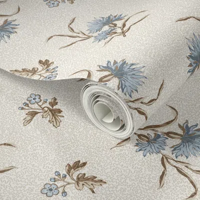 Spoonflower Peel And Stick Wallpaper Half Scale Edwina Floral Toss Brown Quiet Blues And Tan Copy 2' X 12' Remov