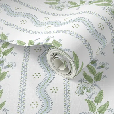 Spoonflower Peel And Stick Wallpaper Half Scale Emma Stripe Soft-blue-and-greens-on-white- 2' X 12' Removable