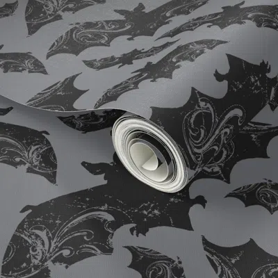 Spoonflower Peel And Stick Wallpaper Halloween Gothic Bats - Dark Academia Cottagecore Bats Gray Black (r)  Remo