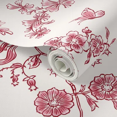 Spoonflower Peel And Stick Wallpaper Hampstead Cottage - Ruby On Cream 2' X 12' Removable