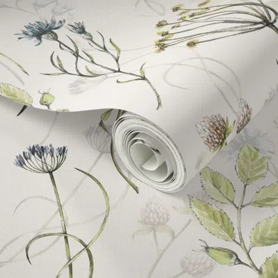 Spoonflower Peel And Stick Wallpaper Hand Drawn Watercolor Wildflowers Midsummer Meadow Double Layer On Blush 2'