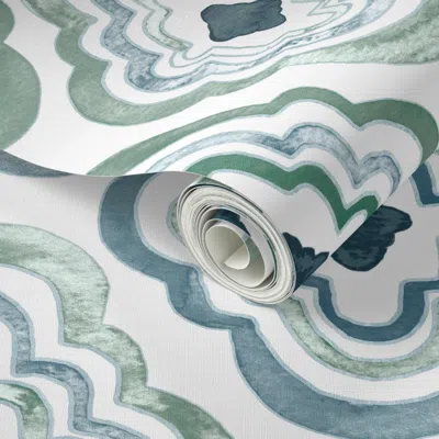 Spoonflower Peel And Stick Wallpaper Hand Painted Watercolor Moroccan - (muted) Ocean Blues - Medium Scale 2' X 