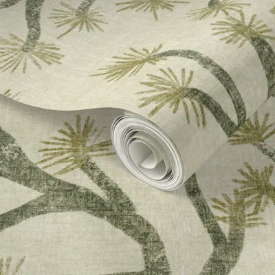 Spoonflower Peel And Stick Wallpaper Hand-drawn Pine Tree Branches Rustic Cabincore Japandi Green & Beige Large 