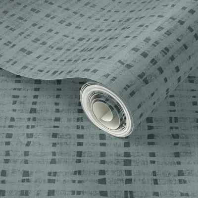 Spoonflower Peel And Stick Wallpaper Handwoven Texture Stripe Muted Heritage Blues  Removable In Gray
