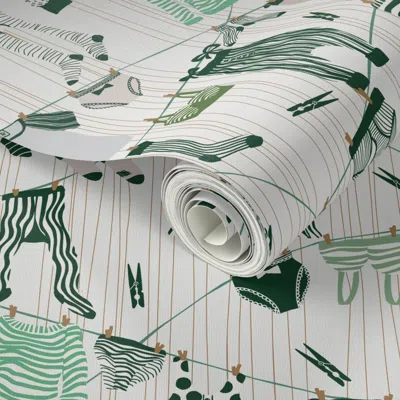 Spoonflower Peel And Stick Wallpaper Hang Out In Laundry Room Emerald - M  Removable