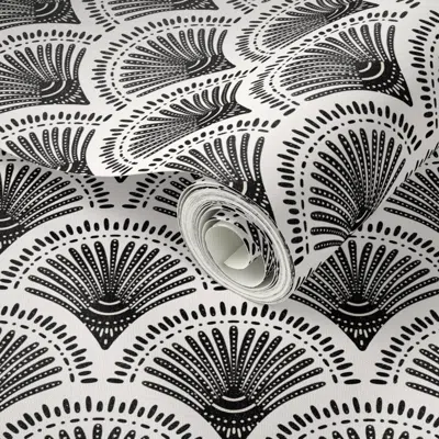 Spoonflower Peel And Stick Wallpaper Happy Art Deco Painted Boho Array Black And White - Mid Scale 2' X 12' Remo
