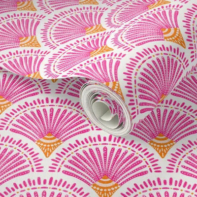 Spoonflower Peel And Stick Wallpaper Happy Art Deco Painted Boho Array Hot Pink Orange Scale Summer - Mid Scale  In Multi