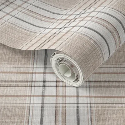 Spoonflower Peel And Stick Wallpaper Harrison Plaid Rosey Taupe Grey  Removable