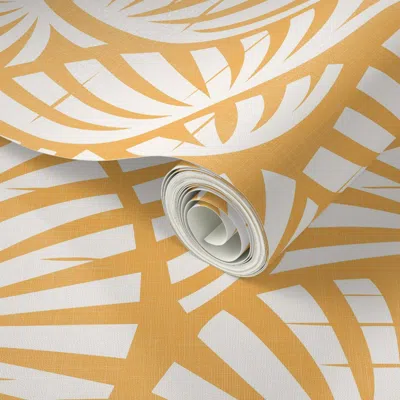Spoonflower Peel And Stick Wallpaper Hawaiian Nature - Exotic Leaves On Amber Yellow / Large 2' X 12' Removable
