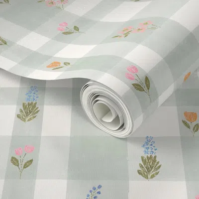 Spoonflower Peel And Stick Wallpaper Heirloom Floral Plaid Sage S  Removable
