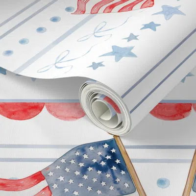 Spoonflower Peel And Stick Wallpaper Heritage Flags Stripes And Coquette Bows 2' X 12' Removable