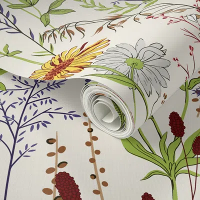 Spoonflower Peel And Stick Wallpaper Heritage Revival Meadow Flowers By Unknown - Produced In The 1830s 2' X 12'