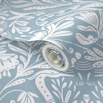 Spoonflower Peel And Stick Wallpaper Heron  Coastal Decor Classic Blue And White Bird Lake House Beach 2' X 12' 