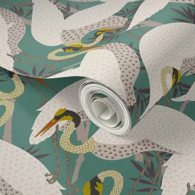 Spoonflower Peel And Stick Wallpaper Heron Green 2' X 12' Removable In Multi