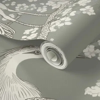 Spoonflower Peel And Stick Wallpaper Herone And Now On Evergreen Fog 2' X 12' Removable