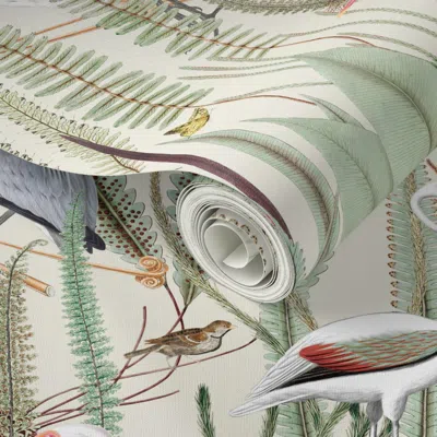 Spoonflower Peel And Stick Wallpaper Herons In Marsh Large Scale On Alabaster Sw 2' X 12' Removable