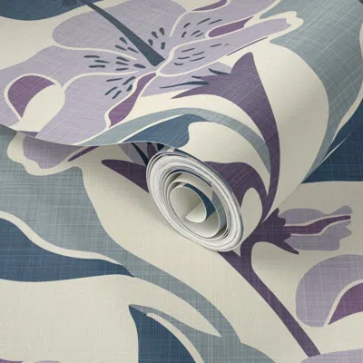 Spoonflower Peel And Stick Wallpaper Hibiscus - Large - Lavender - Blue  Removable