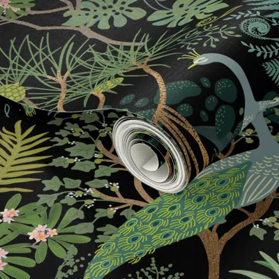 Spoonflower Peel And Stick Wallpaper Hiking Hawaii Black Background 2' X 12' Removable In Multi