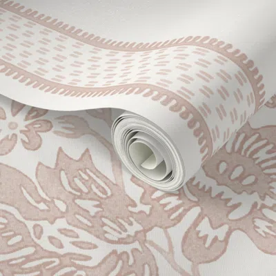 Spoonflower Peel And Stick Wallpaper Historic Garland Odessa Pink Monticello Rose And Cream  Removable