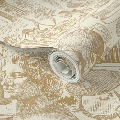 Spoonflower Peel And Stick Wallpaper History Toile - Cream Light Brown 2' X 12' Removable