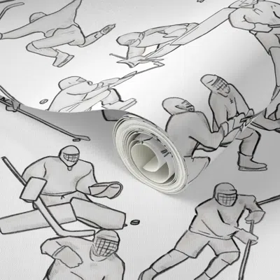 Spoonflower Peel And Stick Wallpaper Hockey Retake On White 2' X 12' Removable