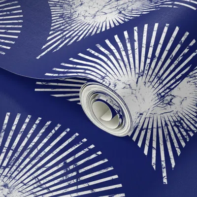 Spoonflower Peel And Stick Wallpaper Hollywood Regency Golden Sunrise // Blue // Large 2' X 12' Removable