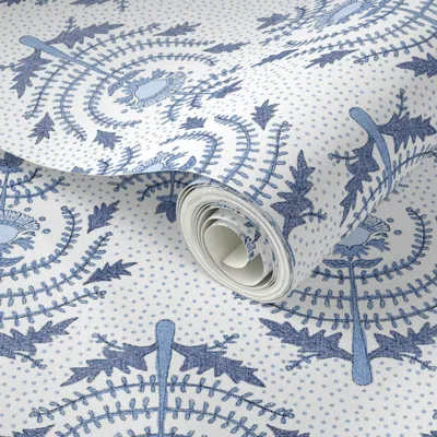 Spoonflower Peel And Stick Wallpaper Holy Basil Blues On White 2' X 12' Removable