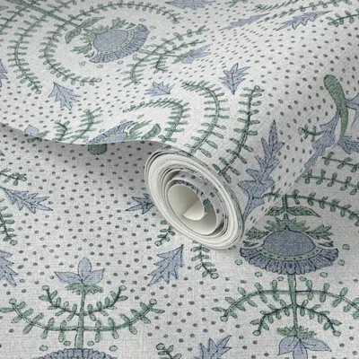 Spoonflower Peel And Stick Wallpaper Holy Basil Indigo And Lehigh Green 2' X 12' Removable